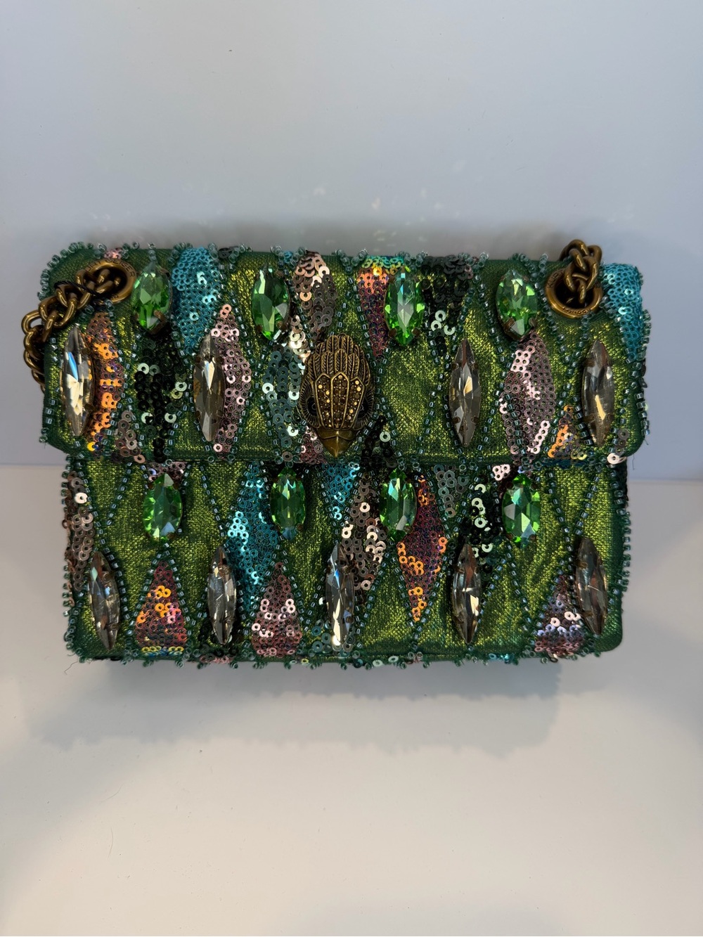 Kurt Geiger Green Sequin and Crystal Mini Shoulder Bag